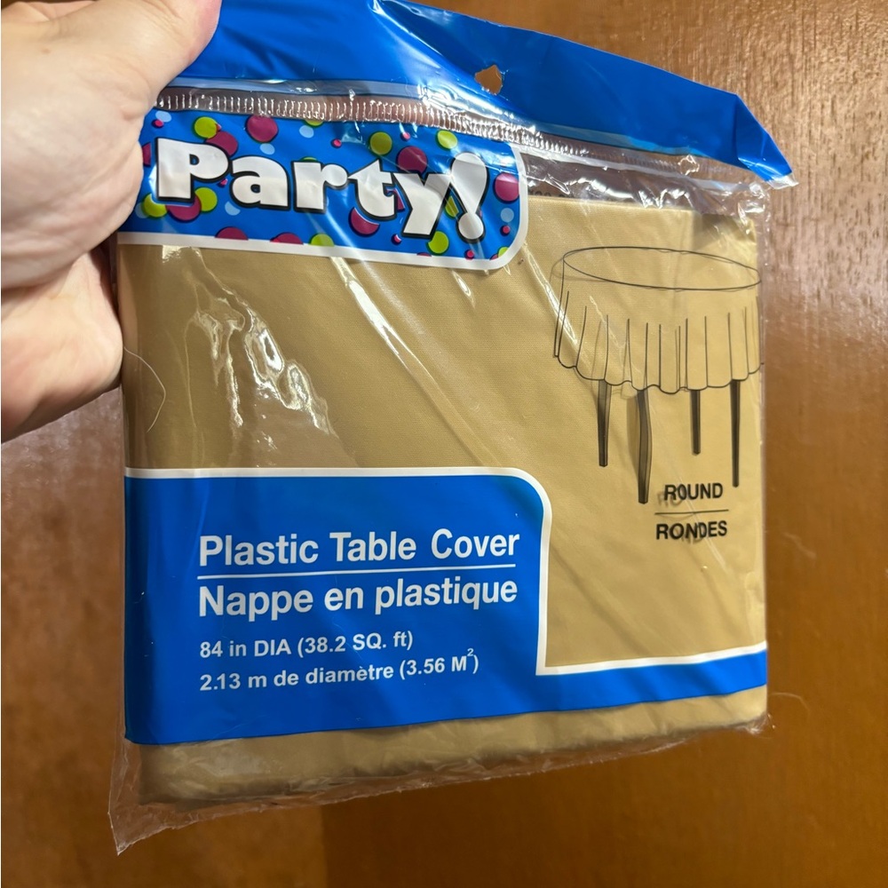[SET OF FOUR] GOLD Plastic Table Covers - Round 84in DIA - Brand New in Pkg